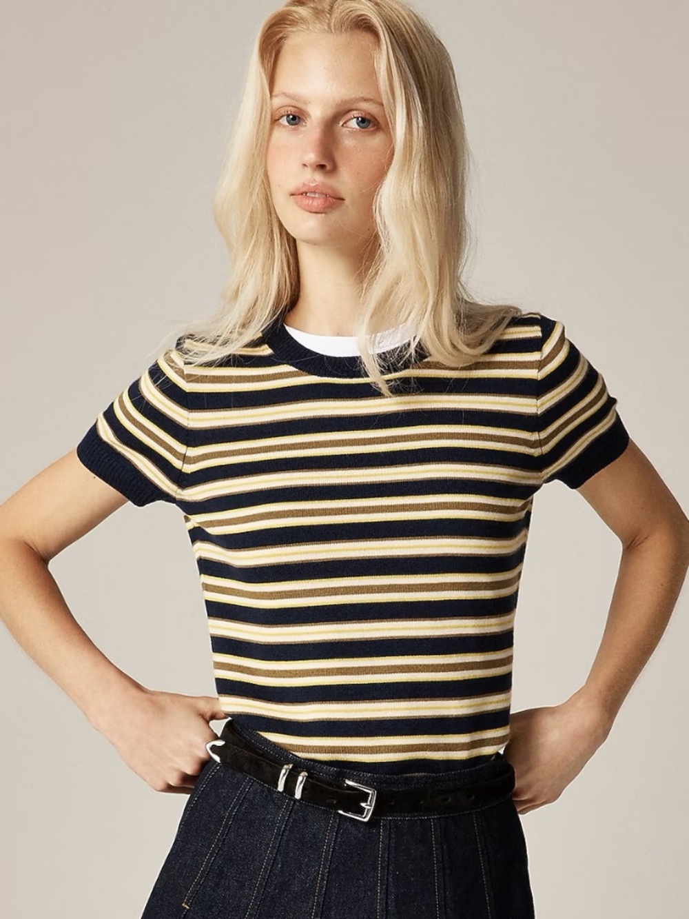 J.Crew Carolyn Merino Wool Striped Short Sleeve Sweater S
